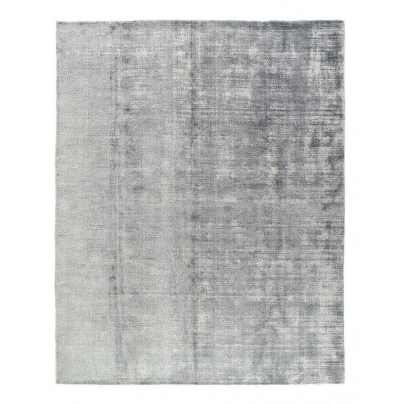 Tapis gris / ivoire en soie noué à la main 8 pi x 10 pi sans motif et sans couleur unie