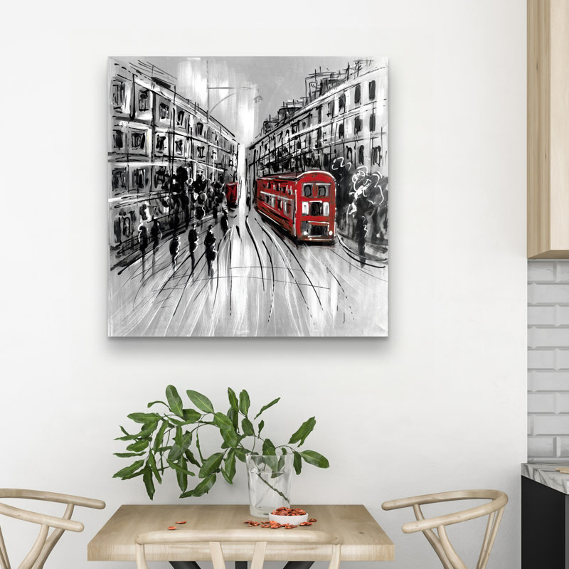 street with bus - 32"x32" art on canvas
