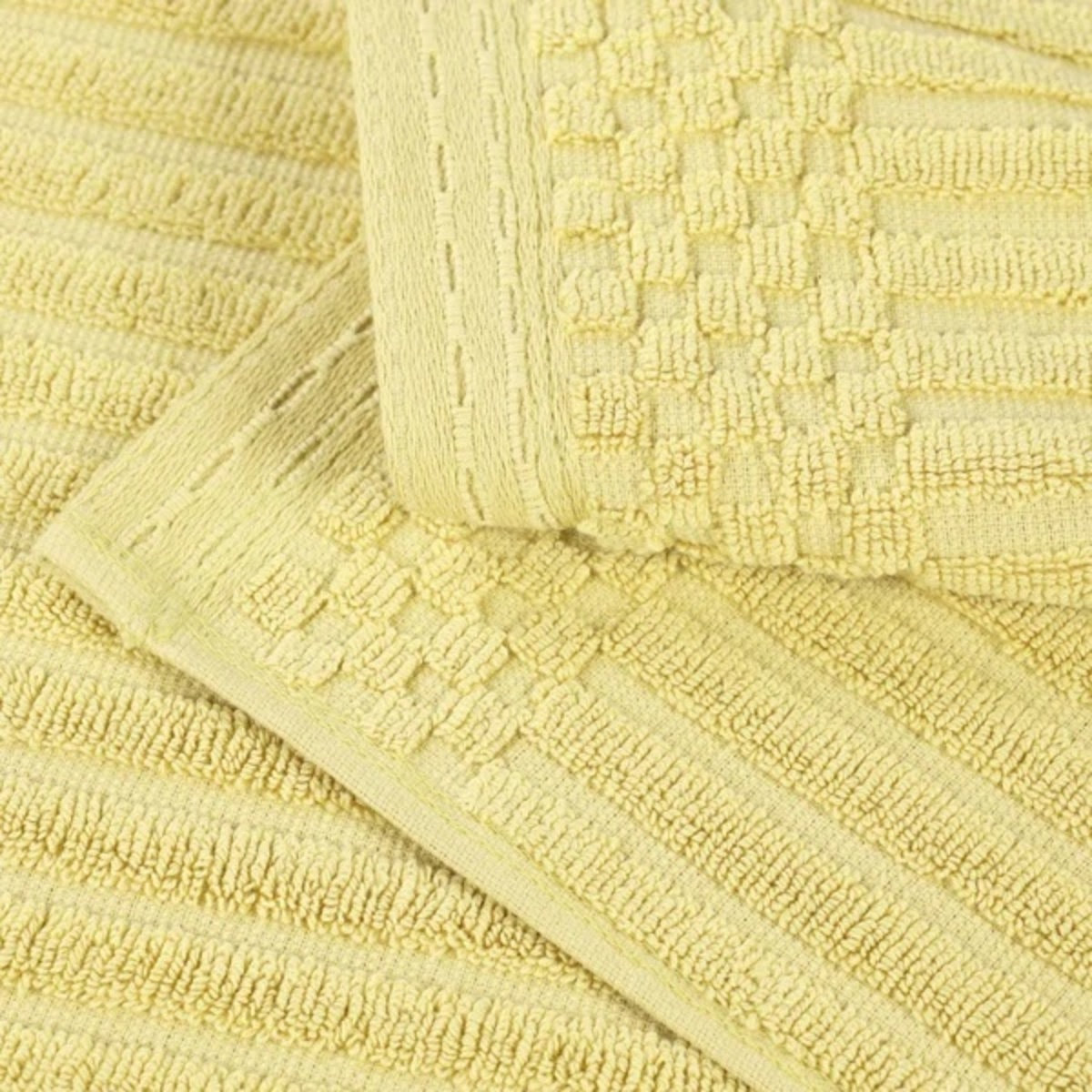 8-Piece Checkered Border Cotton Towel Set, Yellow Gold, 3 Piece Towel set (1-bath, 1-hand, 1-face)