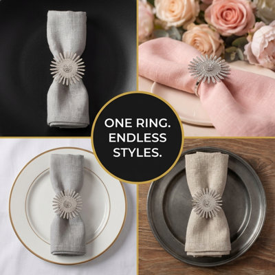 Elegant Silver Crystal Napkin Rings Set of 6 for Christmas Table Decor and Holiday Dining Accent