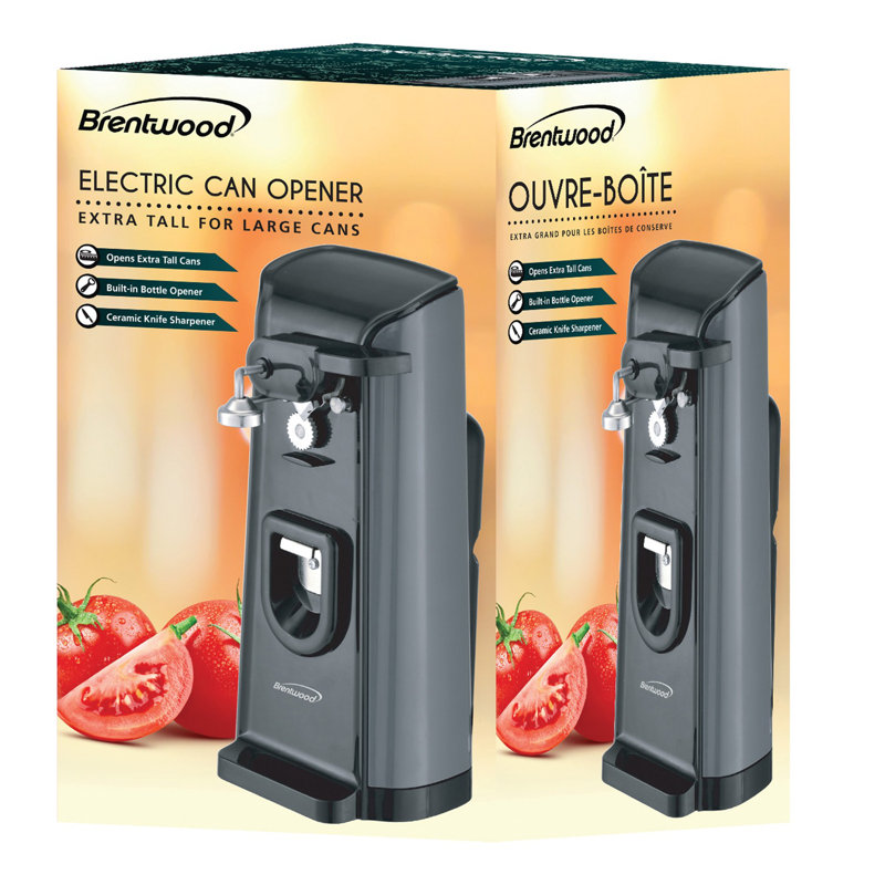 Brentwood Tall Black Electric Can Opener with Knife Sharpener
