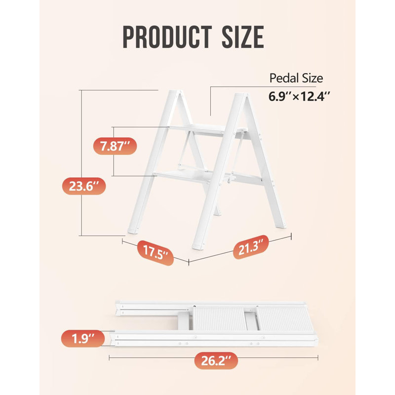 Échelle 2 marches, escabeau pliable, échelle légère en aluminium