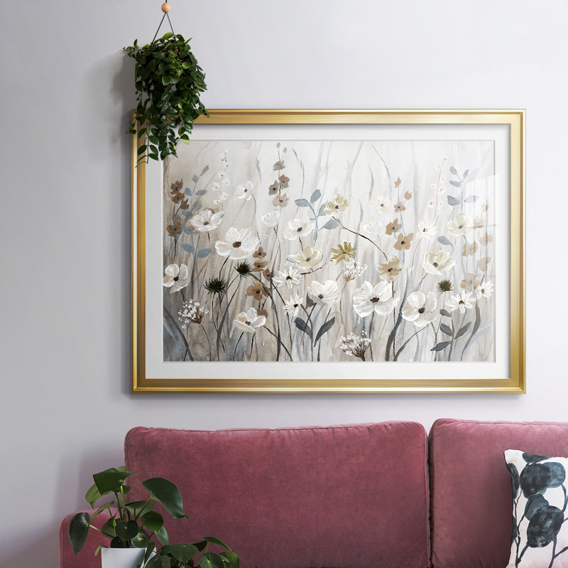 «Misty Meadow Field», impression sur papier encadrée, Or, H 15 po x l 21 po x P 1,5 po