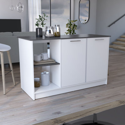 Juniper 59-inch Wide Kitchen Island with 2 Open Shelves and 2 Cabinets by Lark Manor
