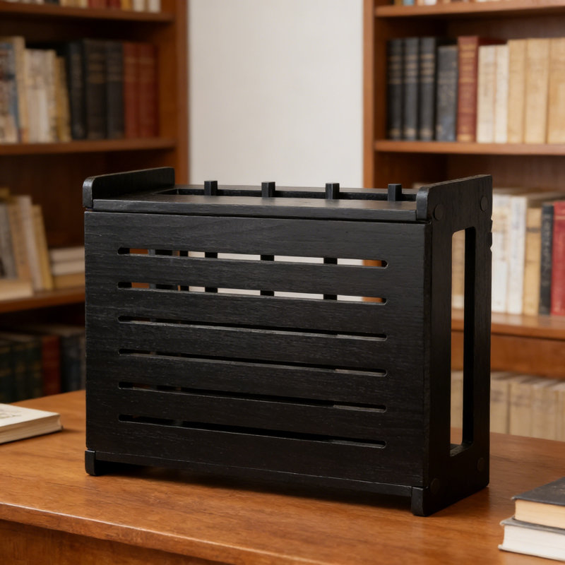 Wall Mount Router Storage Box with Cable Management, Dark Oak Cover for Modem Up To 11, Black