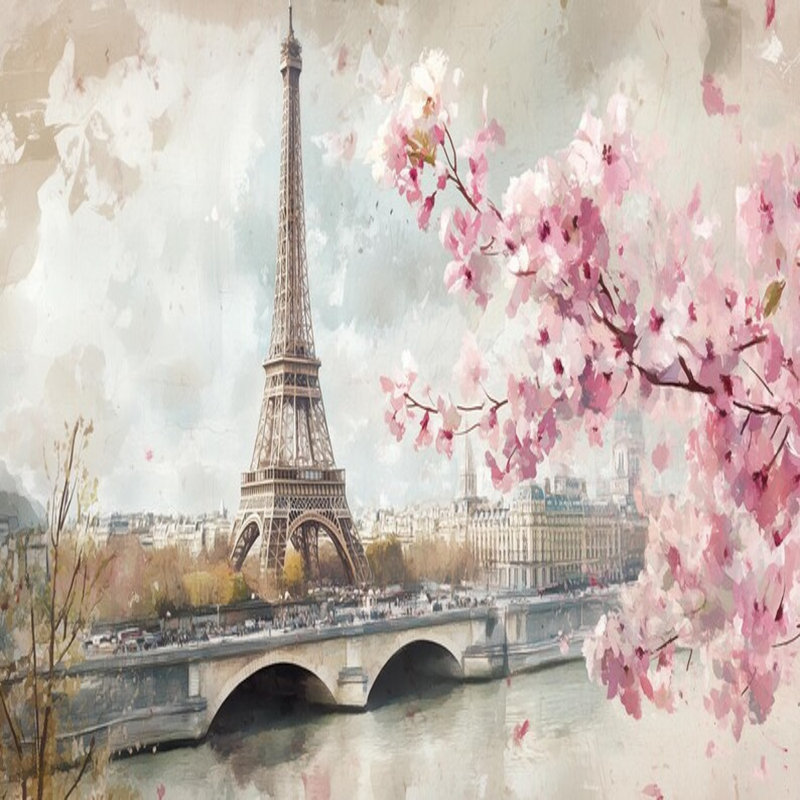 Springtime In Paris With Cherry Blossoms, 236" L x 117.96" W