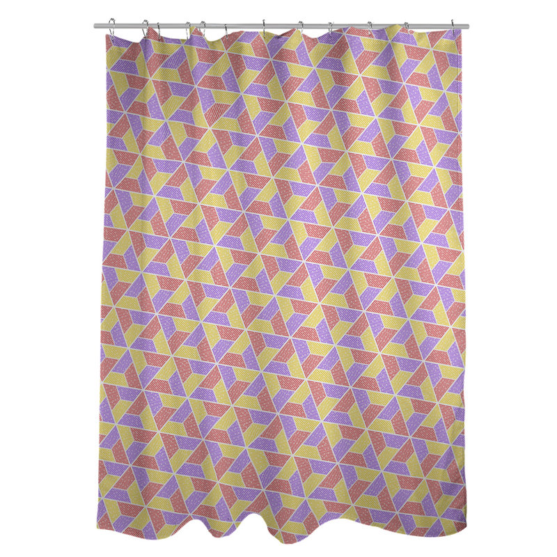 Rideau de douche simple trapézoïde, Rouge / Mauve / Jaune