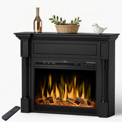 54-Inch 12-Color LED Flame Freestanding Electric Fireplace with Mantel, Adjustable Thermostat & Timer
