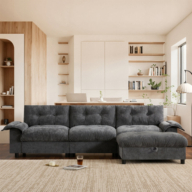 104*60" Sectional Sofa, Dark Gray Chenille