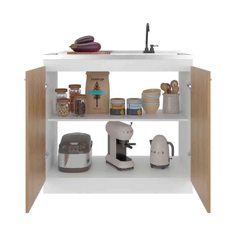 Armoire de rangement en chêne blanc et naturel avec 2 portes et tablettes