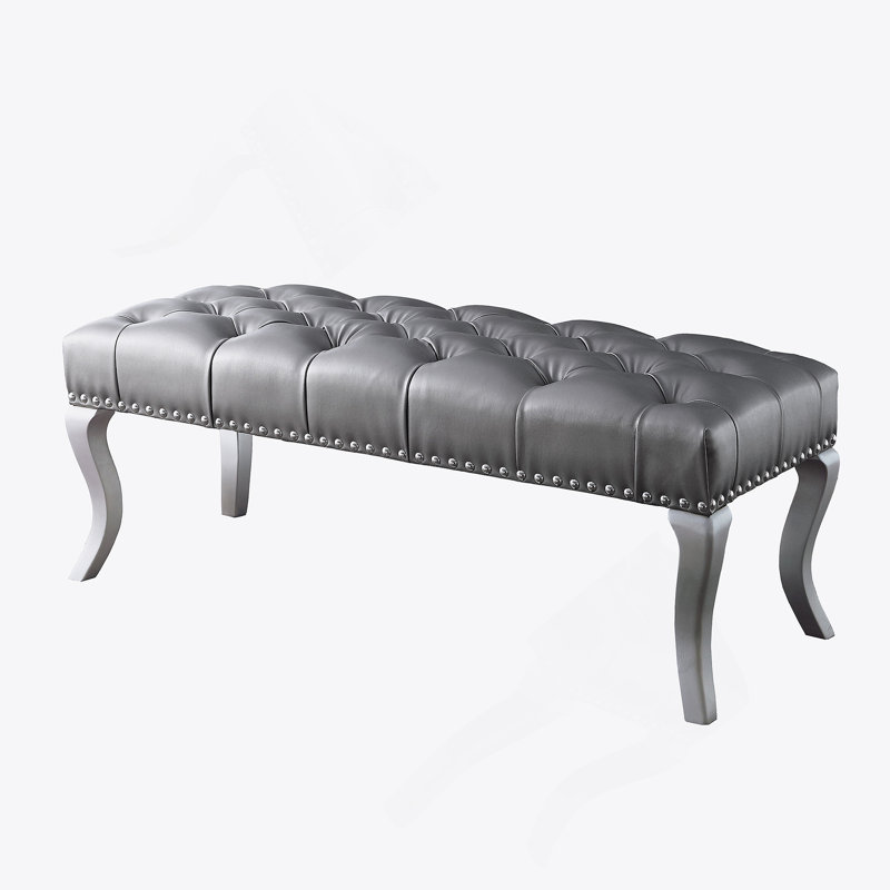 Banc capitonné en tissu avec garniture cloutée, Argent
