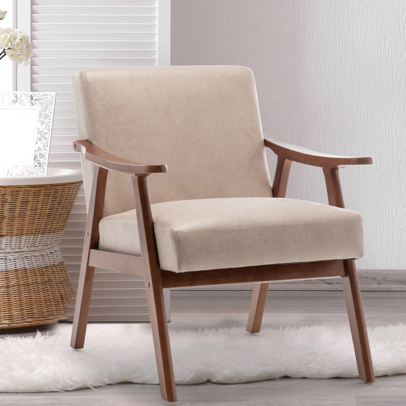 Fauteuil avec structure en bois massif, H 32,3 po x l 31,1 po x L 26,37 po, Microfibre / microsuède chameau clair