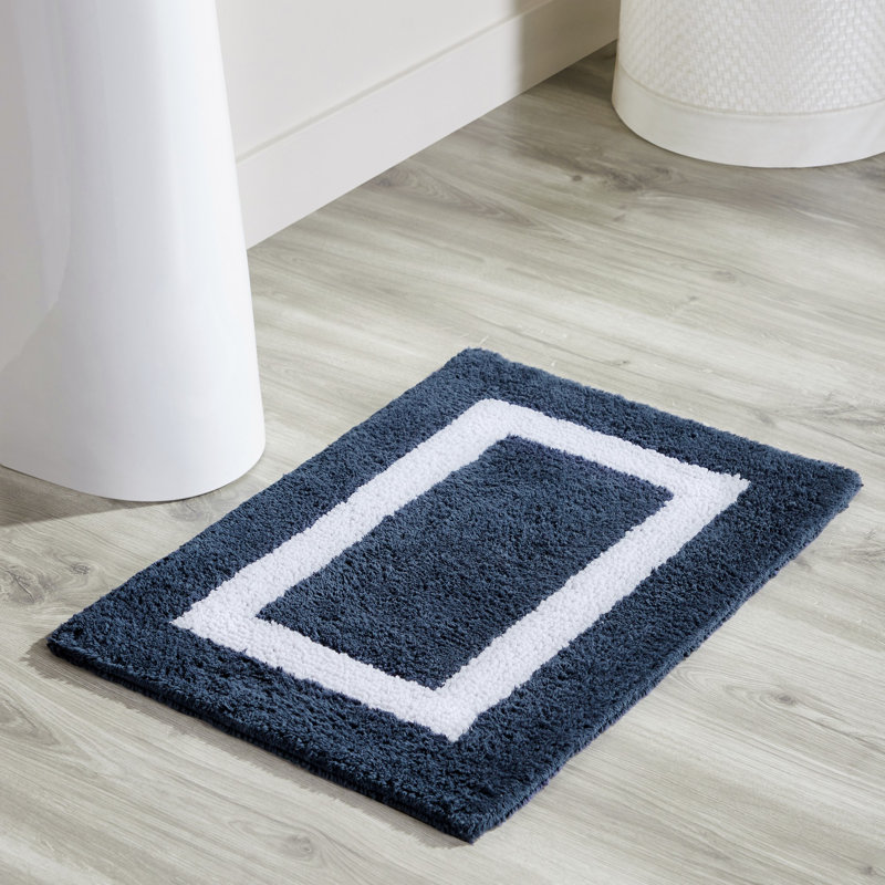 Widman 100% Cotton Tufted Reversible Bath Rug, Soft & Super Absorbent, Machine Washable Bathroom Rug for Shower, Tub & Sink Areas, 17" x 24" Rectangle, Navy/White