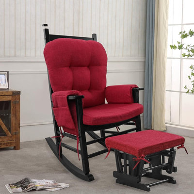 Coussin de remplacement pour fauteuil berçant 5 pièces avec attaches, coussins de chaise berçante en mousse haute densité antidérapants et lavables, rouge