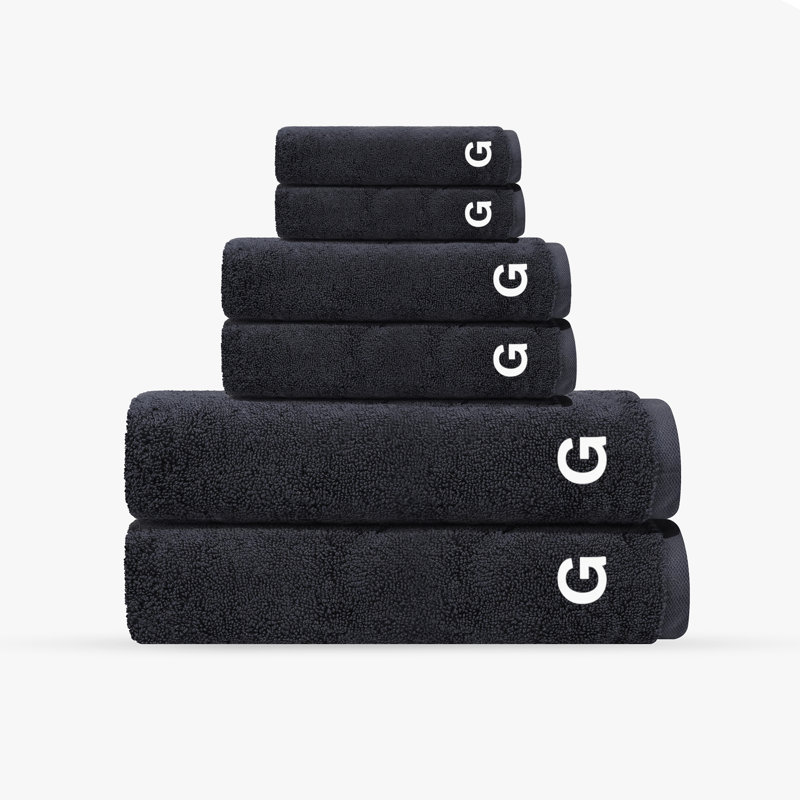 Monogrammed Cloer 6 pcs Turkish Towels Set, G, Anthracite