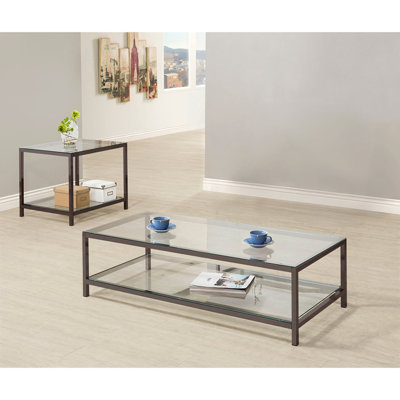 Natasha Black Nickel 2-piece Coffee Table Set