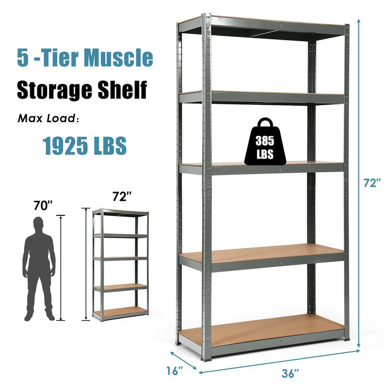 Bade 36'' W Height -Adjustable Shelving Unit, Gray