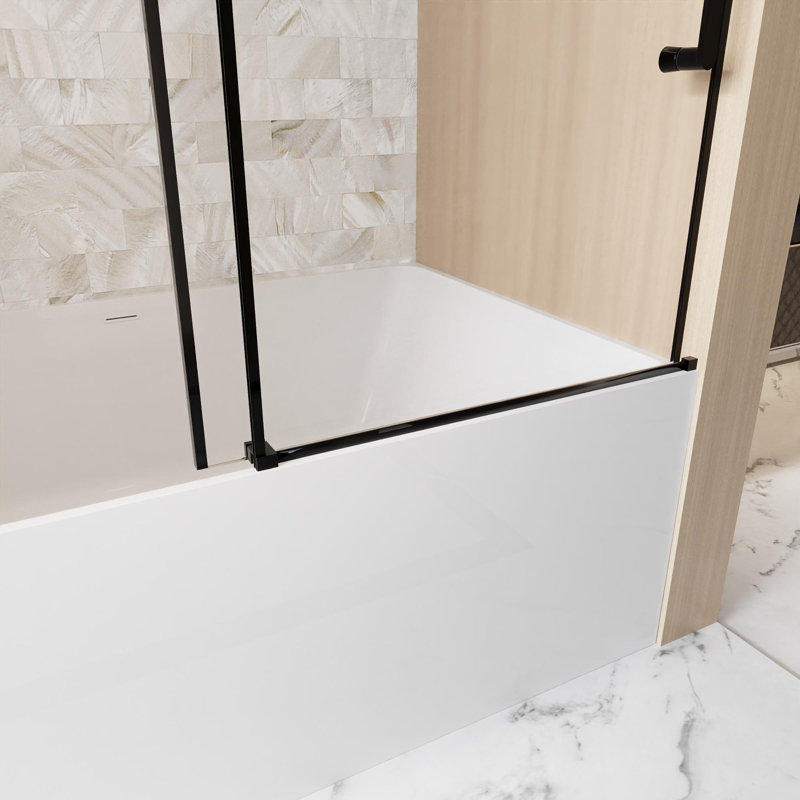 Frameless Single sliding shower door  60 "W x 60" H, 1/4 "(6 mm) Clear Tempered Glass, Explosion Proof Film, Stainless Steel Handle,Square Tube Track
