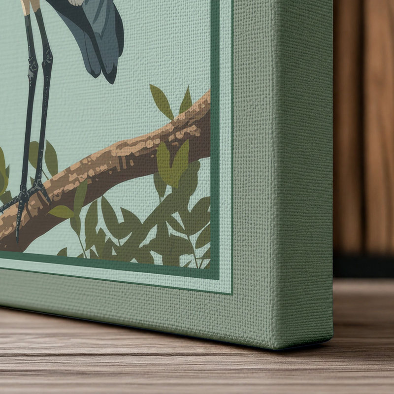 Great Blue Heron Japandi - Wrapped Canvas, 24x16 - 61.0 x 40.6 cm, Sage Border