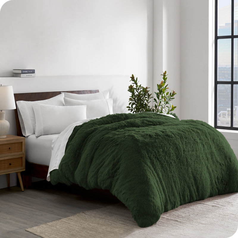 Forest Green Shaggy Faux Fur King/Cal King Duvet Cover