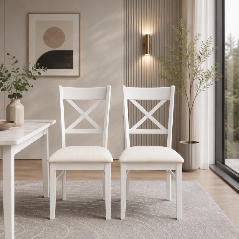 18.1'' H Linen Upholstered Side Chair, Beige,White