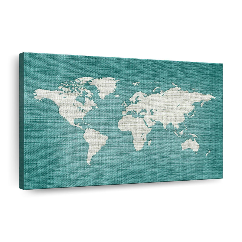 Carte du monde en lin menthe, H 8 po x l 12 po x P 1 po