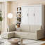 Grand lit escamotable mural avec canapé et tablettes - Grand lit mural multifonctionnel, blanc-931297498