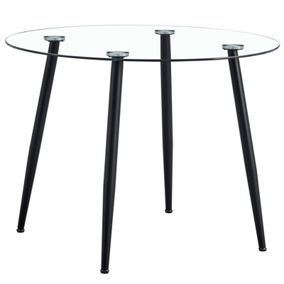 Un plateau de table en verre de 40 pouces de diamètre et une table de salle à manger ronde minimaliste moderne avec des pieds en métal noir. Convient pour la salle à manger, le salon et la salle de réunion.