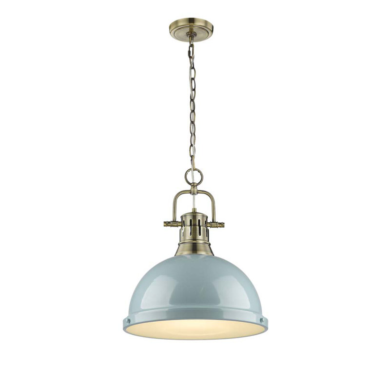 Luminaire suspendu en forme de dôme 1 lumière Alethia, Laiton vieilli, Écume de mer