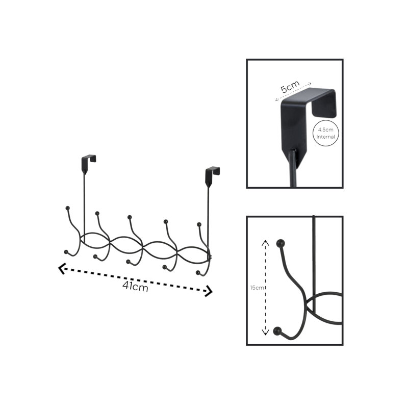Waves Storage Hooks Over-the-Door Towel Hook, Matte Black