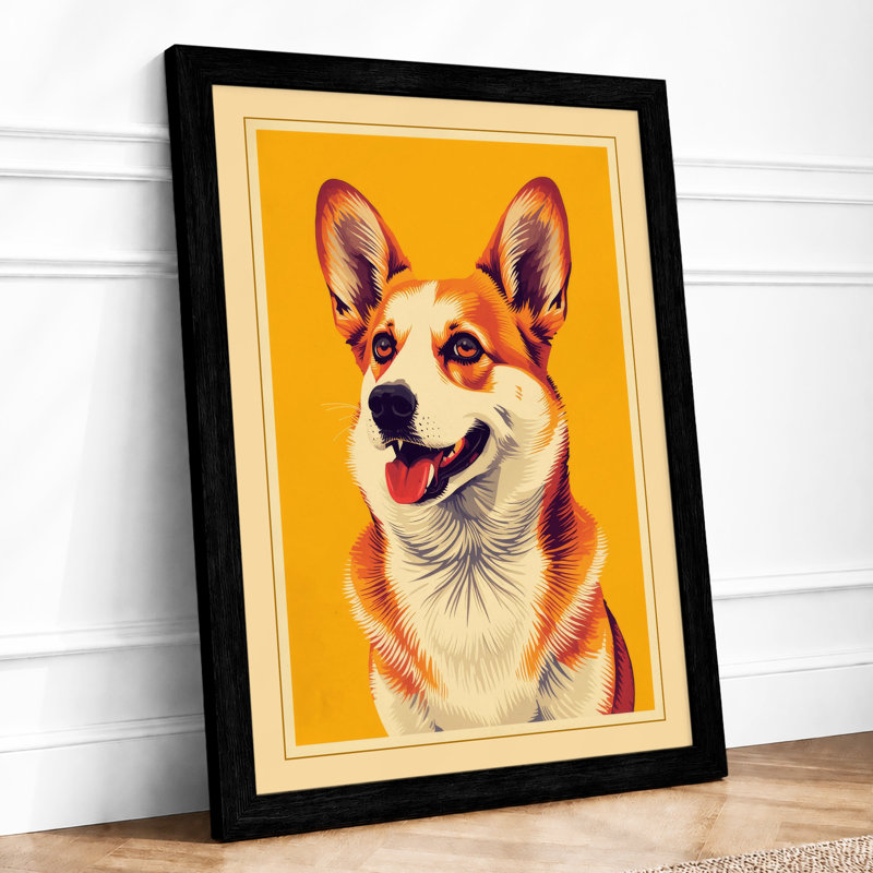 Cheerful Corgi Modern - Framed Print, A2 - 59.4 x 42.0 cm, Black