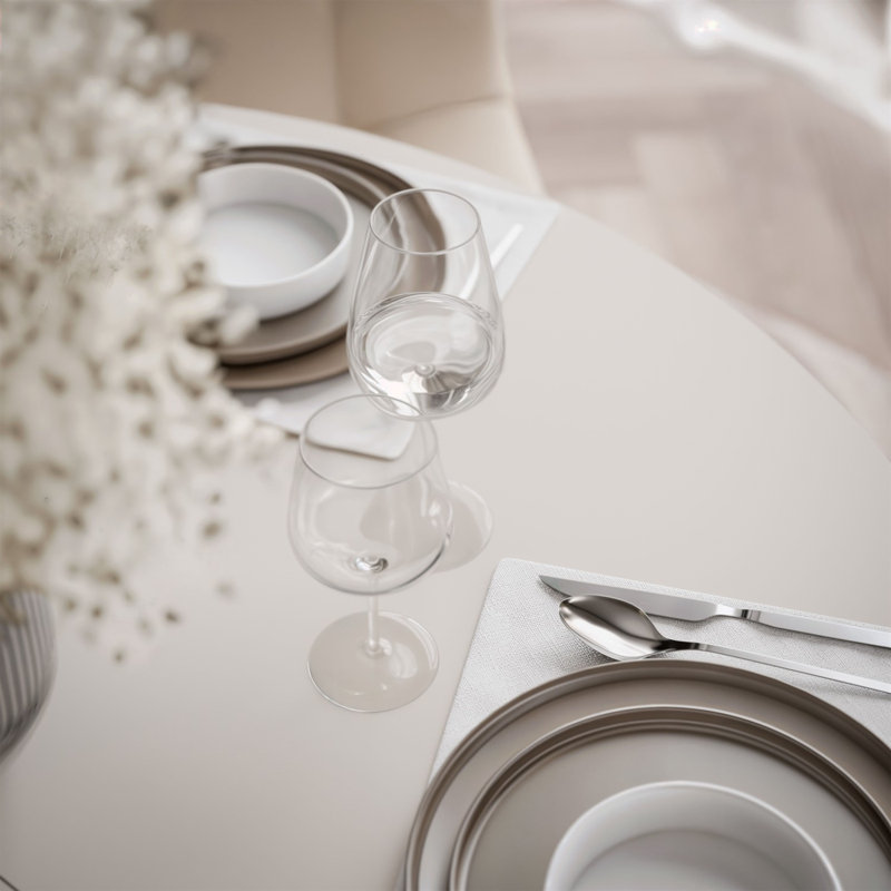 Extendable Oval Metal Base Dining Table, Ivory
