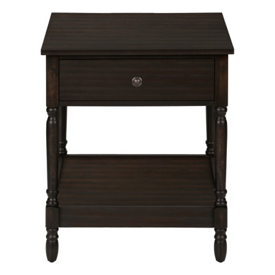 Table d'appoint traditionnelle à 2 niveaux avec finition noyer foncé, parfaite pour le salon ou la chambre à coucher comme table de chevet