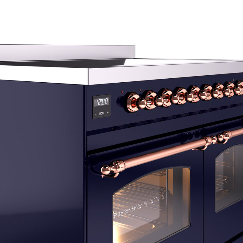 Cuisinière à induction 40 pouces avec 6 éléments à induction ILVE Nostalgie II Series (porte en verre), Bleu minuit / cuivre