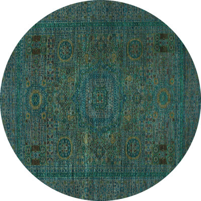 Tapis oriental en laine / polyester tissé à la machine en bleu / vert / gris