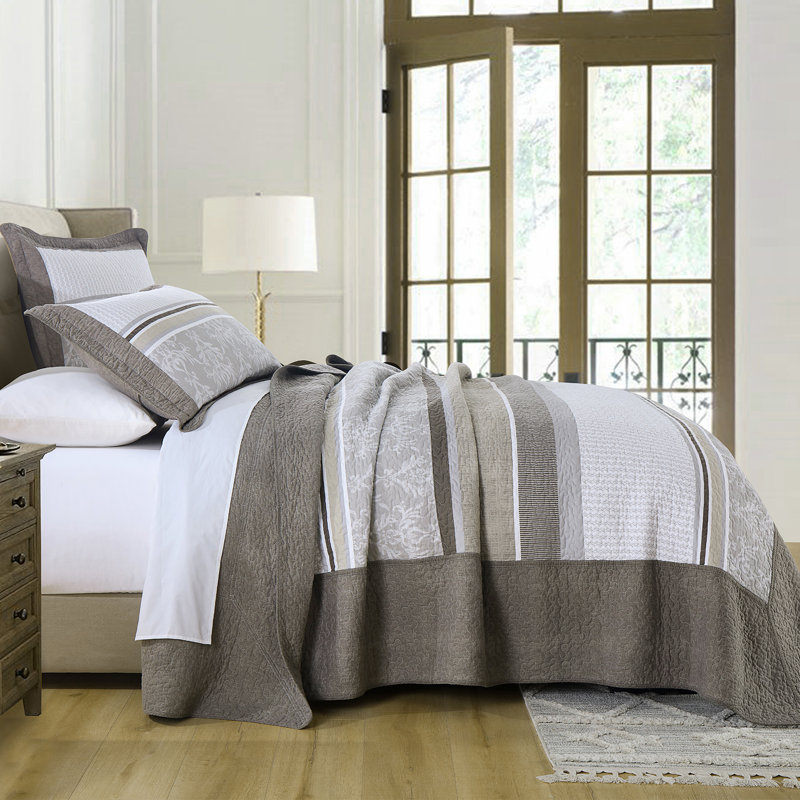 Ensemble de couvre-lit réversible 100% coton 3 pièces 120 po x 120 po, Couvre-lit très grand / très grand californien +
