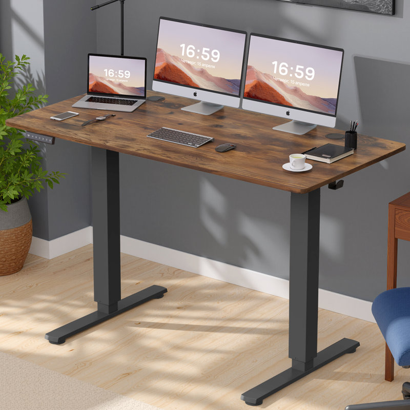 55 X 24 In. Electric Adjustable Height Rising Standing Desk With Splice Board, 2 Hook And Wire Hole