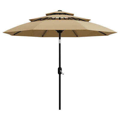 10 ft. 3-Tier Patio Umbrella, UV Protection Round Market Umbrella with Crank & Push Button Tilt in Tan