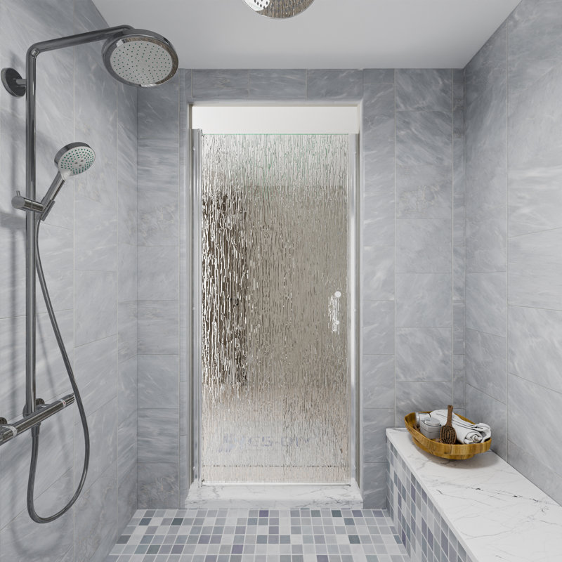 30 à 32 po X P 72 po Porte de douche H sans cadre pivotante en verre chromé avec verre certifié