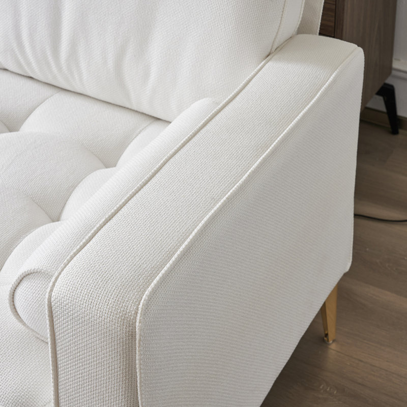Upholstered 85.83'' Sofa & Chaise, White 100% Linen