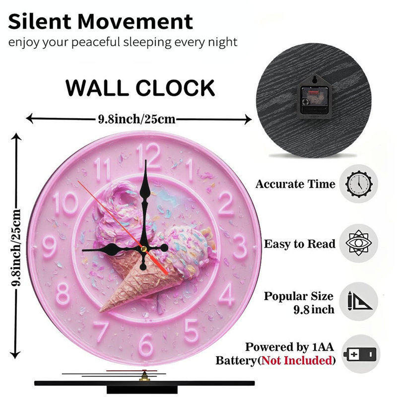 Pink Clock Face With Ice Cream Cones