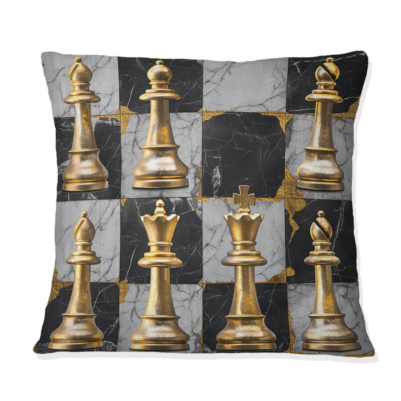 Motif d'échecs doré noir II - carreaux, H 16 po x l 16 po, Carrée