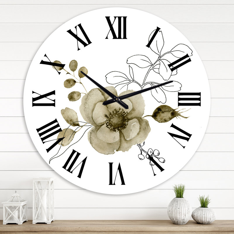 Anémone bouquet de fleurs avec branches d'eucalyptus II - Horloge murale traditionnelle, Moyenne