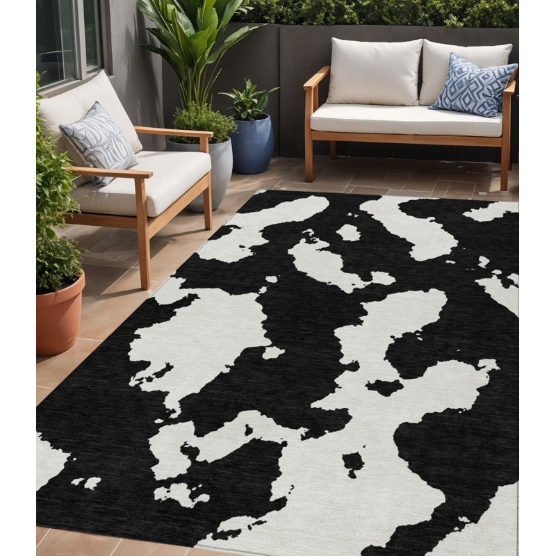 Tapis intérieur lavable abstrait noir 5 pi x 8 pi