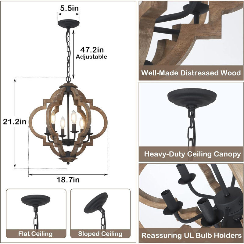 Luminaire suspendu rustique 6 lumières Farmhouse Chandelier