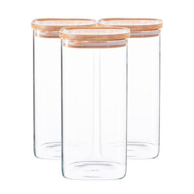 Argon Tableware - Square Glass Storage Jars with Wooden Lids - Set of 6