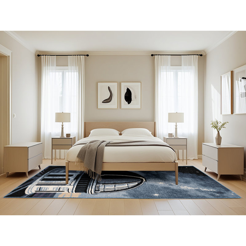 Tapis bleu lavable à la machine, Rectangle de 5 pi x 8 pi