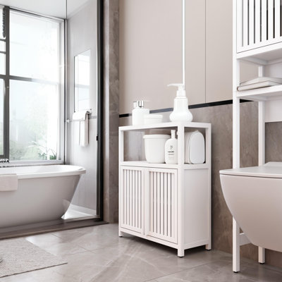 Armoire de rangement blanche en bambou à grande capacité pour salle de bain