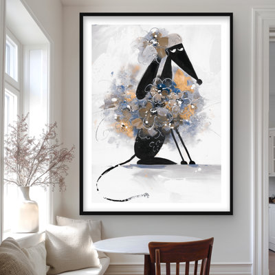 Afghan Hound Dog Cartoon Print - Framed Matted Home Decor