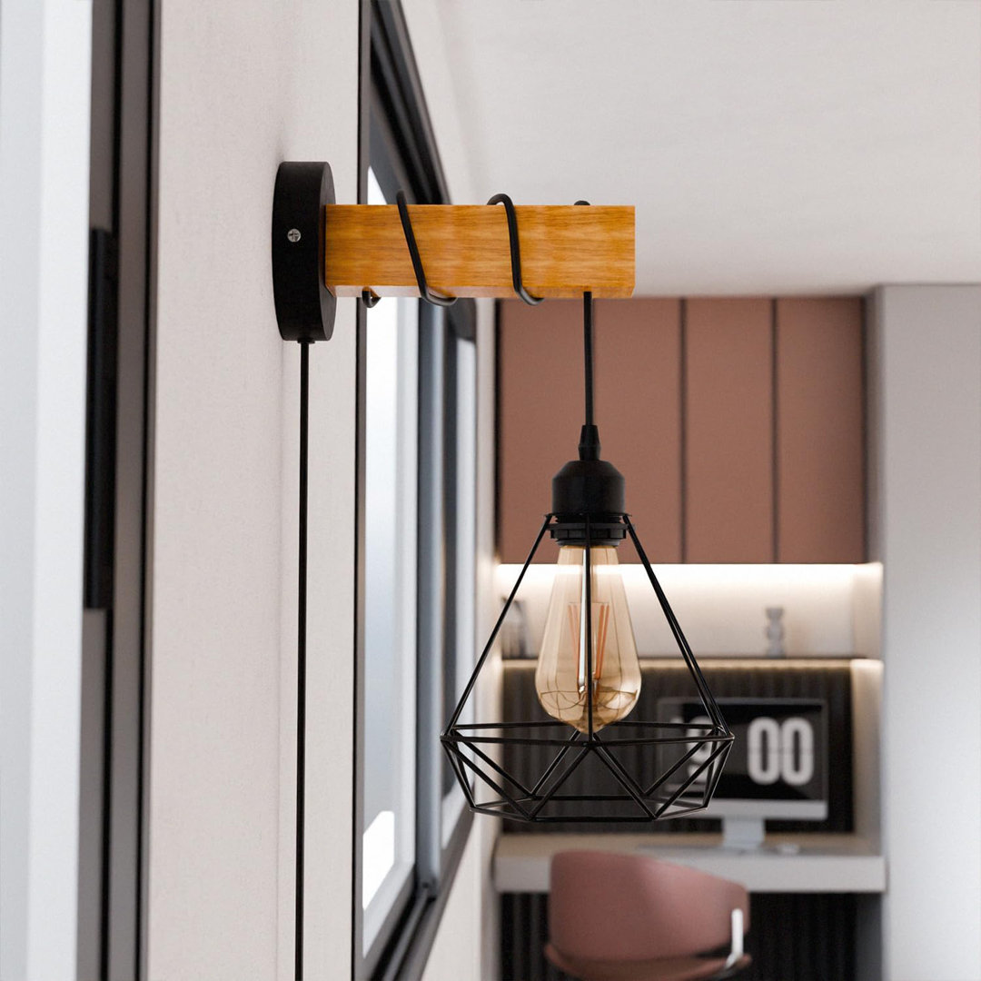 Industrial Wall Lights Plug in Wall Light with Switch Indoor Dimmable Wall Lamp Wood Wall Sconces for Bedroom Living Room Stair Kitchen